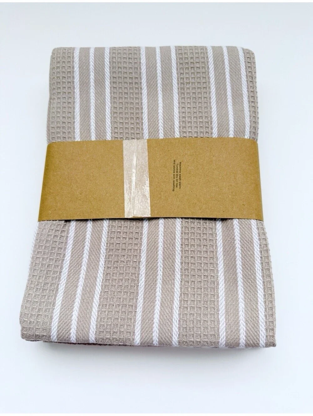 Farmhouse Kitchen Towels Set Beige White Cotton Dish Towels w Silicone Spoon New